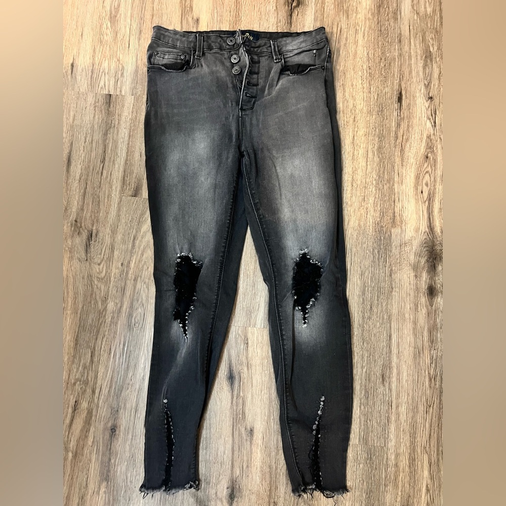 Indigo Rein Black Distressed Skinny Jeans